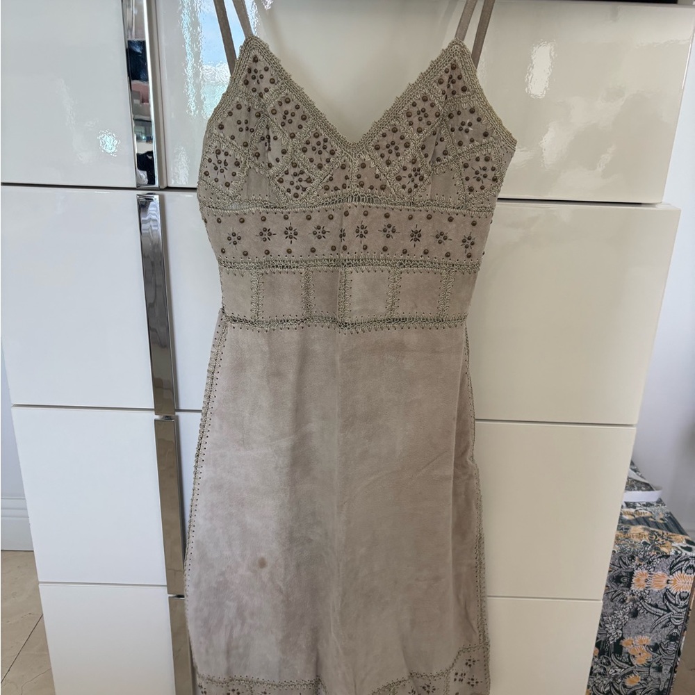 French brand Bye. Gorgeous studded tan suede dress.